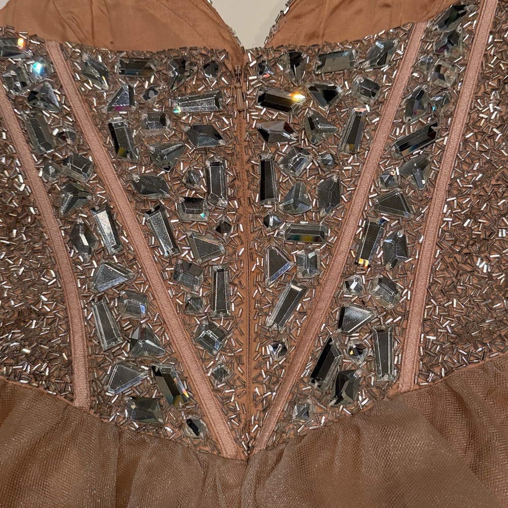 Sherri Hill size 0 dress with peach Tulle and Silver Embellishments - Picture 6 of 7